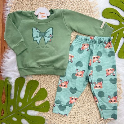 Conj. Casaco de Moletom Cute Winter e Calça Raposinha - Verde